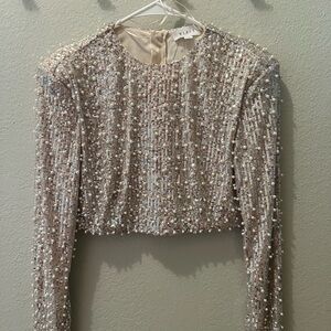 Elegant Vince Sequin Blouse in Beige